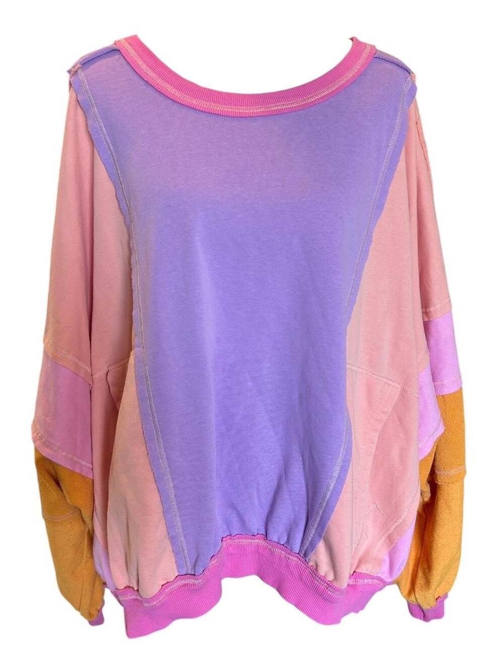 BiBi Color Block Exposed Seam Sweatshirt Size XL Pink Purple Yellow